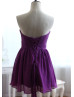 Strapless Purple Chiffon Short Rhinestone Prom Dress